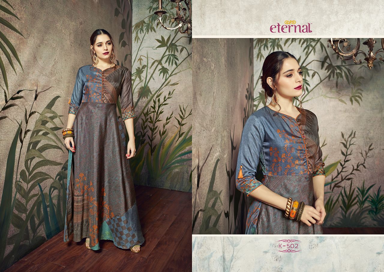 Silk Mode By Eternal 492 To 502 Series Designer Beautiful Stylish Fancy Colorful Party Wear & Ethnic Wear Manipuri Silk Printed Kurtis At Wholesale Price