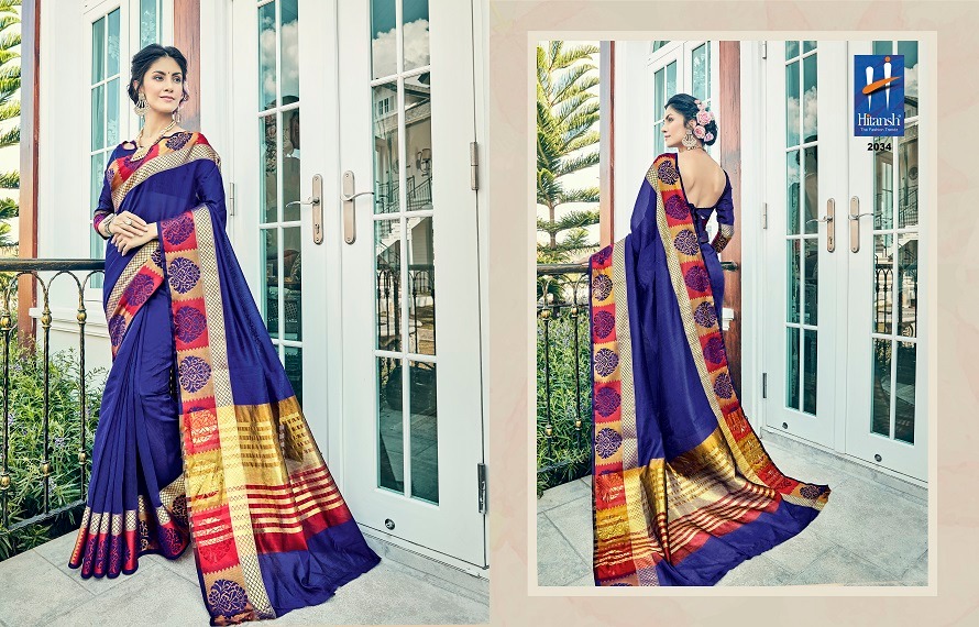 Silk Touch Vol-4 By Hitansh Fashion 2030 To 2040 Series Indian Traditional Wear Collection Beautiful Stylish Fancy Colorful Party Wear & Occasional Wear Cotton Silk Sarees At Wholesale Price