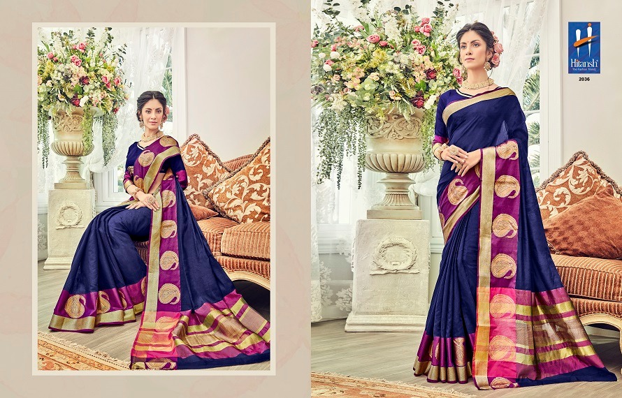 Silk Touch Vol-4 By Hitansh Fashion 2030 To 2040 Series Indian Traditional Wear Collection Beautiful Stylish Fancy Colorful Party Wear & Occasional Wear Cotton Silk Sarees At Wholesale Price