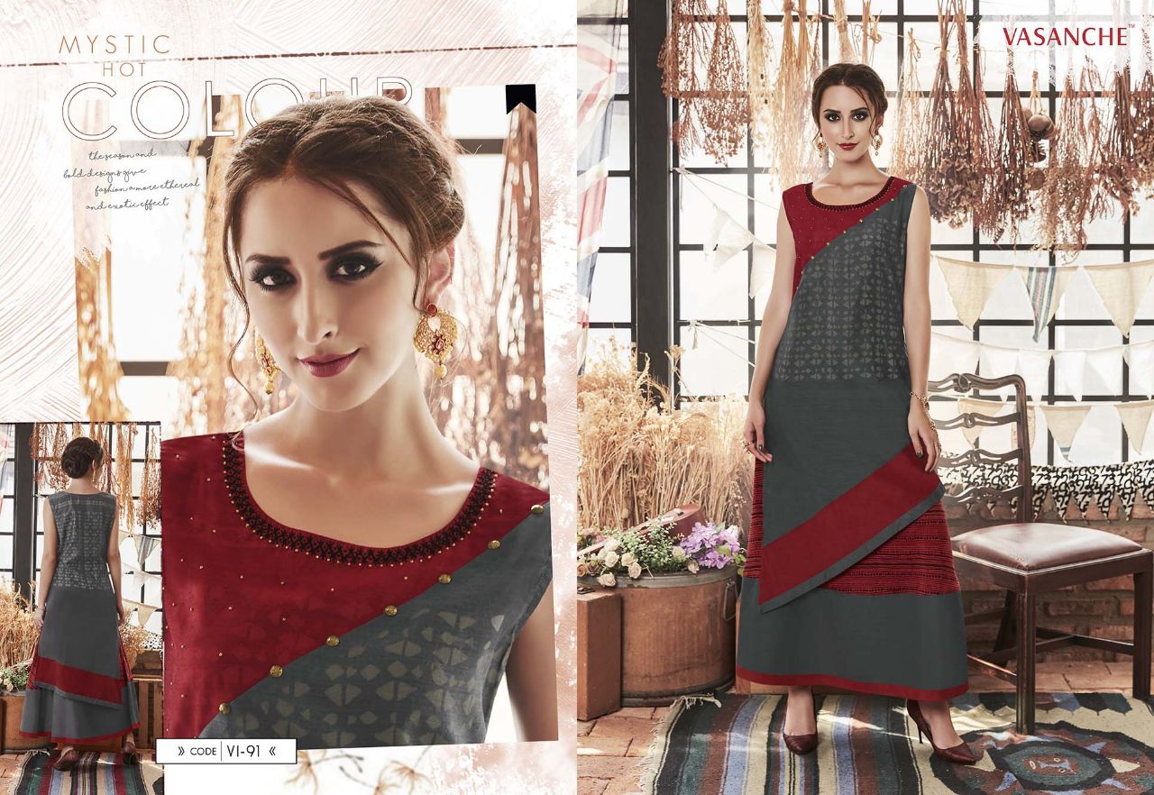Silken By Vasanche 88 To 95 Series Designer Beautiful Stylish Fancy Colorful Party Wear & Ethnic Wear Silk & Rayon Printed Kurtis At Wholesale Price