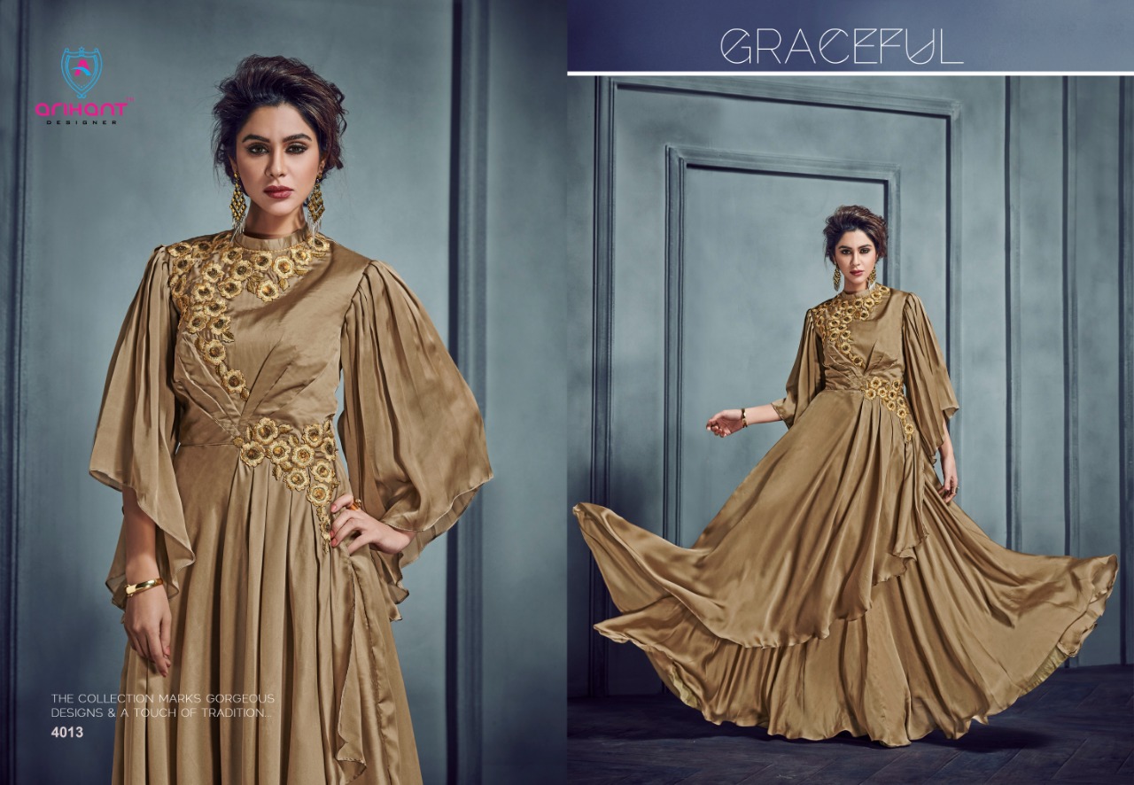 Silky Vol-2 By Arihant Designer 4011 To 4019 Series Designer Gowns Collection Beautiful Stylish Fancy Colorful Party Wear & Occasional Wear Silk Gowns At Wholesale Price