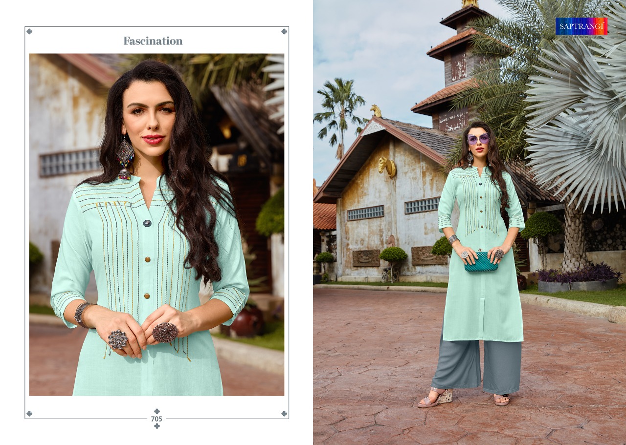 Sisa By Saptrangi 701 To 707 Series Beautiful Stylish Fancy Colorful Casual Wear & Ethnic Wear & Ready To Wear Coton Kurtis With Palazzo At Wholesale Price