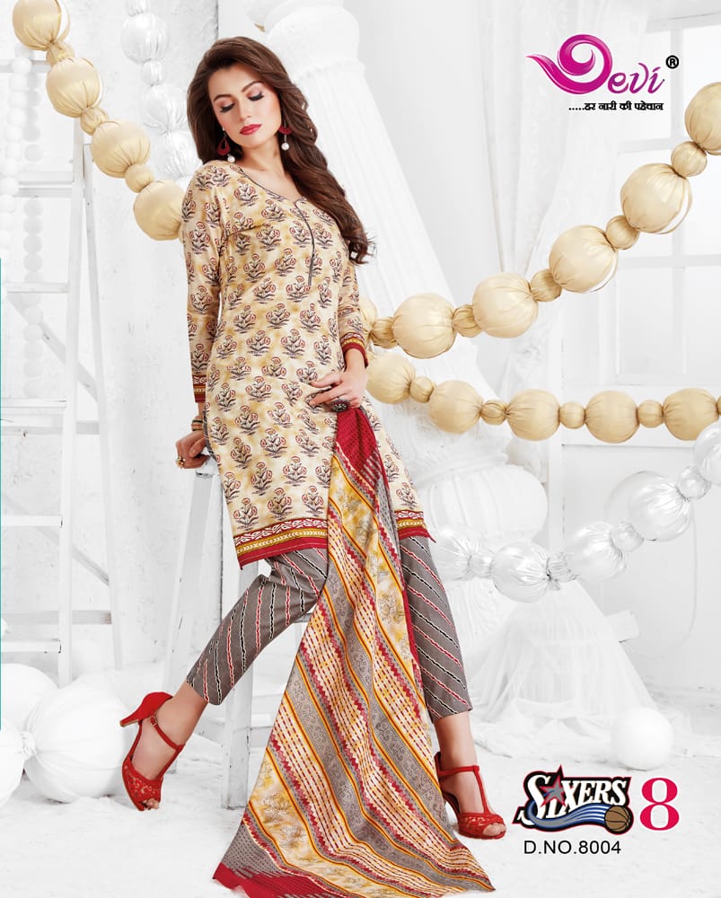 Sixer Vol-8 By Devi 8001 To 8016 Series Indian Traditional Wear Collection Beautiful Stylish Fancy Colorful Party Wear & Occasional Wear Cotton Printed Dress At Wholesale Price