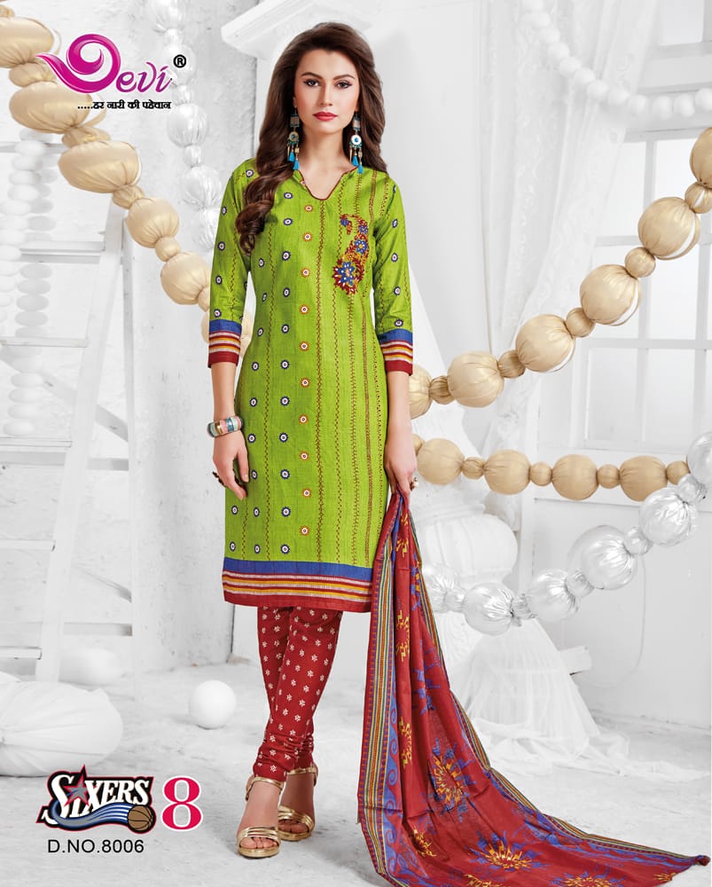 Sixer Vol-8 By Devi 8001 To 8016 Series Indian Traditional Wear Collection Beautiful Stylish Fancy Colorful Party Wear & Occasional Wear Cotton Printed Dress At Wholesale Price