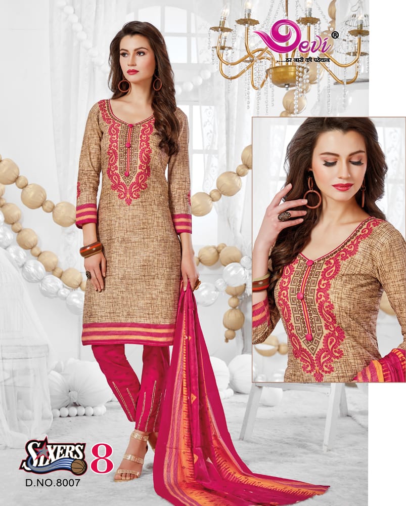 Sixer Vol-8 By Devi 8001 To 8016 Series Indian Traditional Wear Collection Beautiful Stylish Fancy Colorful Party Wear & Occasional Wear Cotton Printed Dress At Wholesale Price