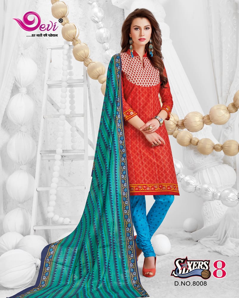 Sixer Vol-8 By Devi 8001 To 8016 Series Indian Traditional Wear Collection Beautiful Stylish Fancy Colorful Party Wear & Occasional Wear Cotton Printed Dress At Wholesale Price