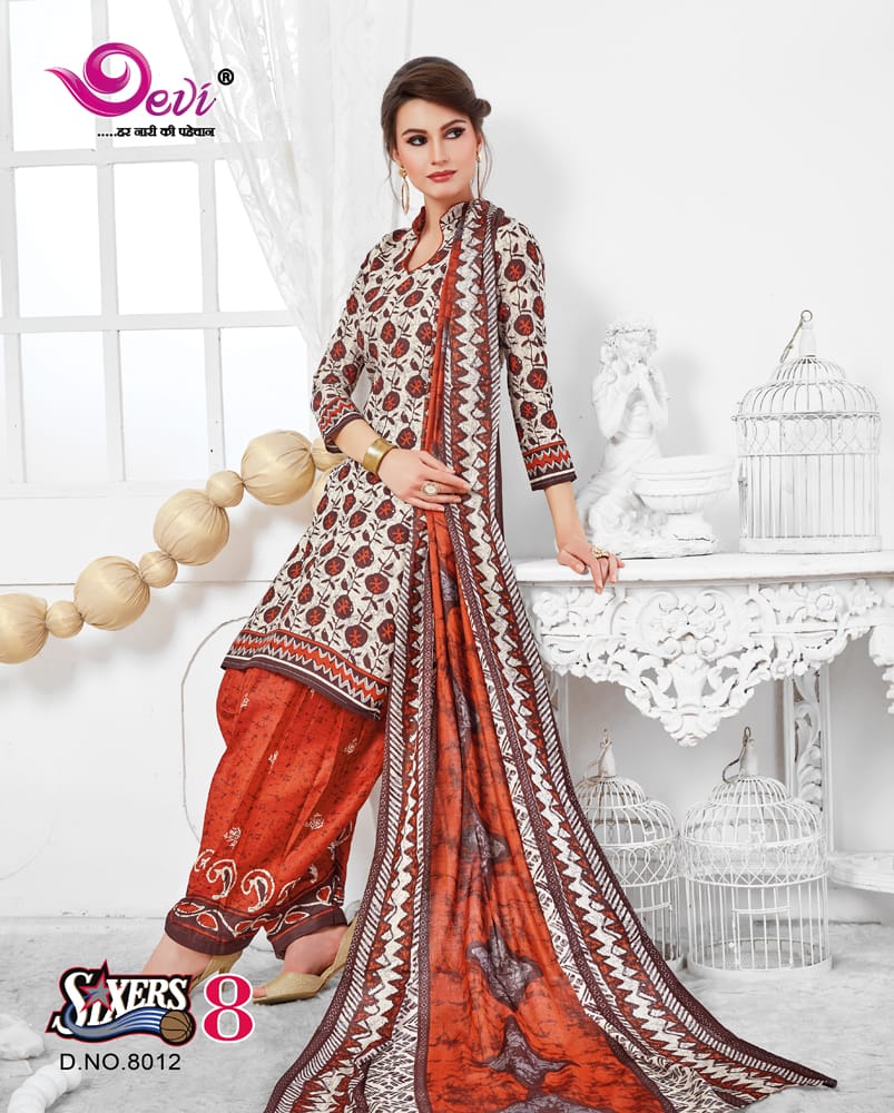 Sixer Vol-8 By Devi 8001 To 8016 Series Indian Traditional Wear Collection Beautiful Stylish Fancy Colorful Party Wear & Occasional Wear Cotton Printed Dress At Wholesale Price