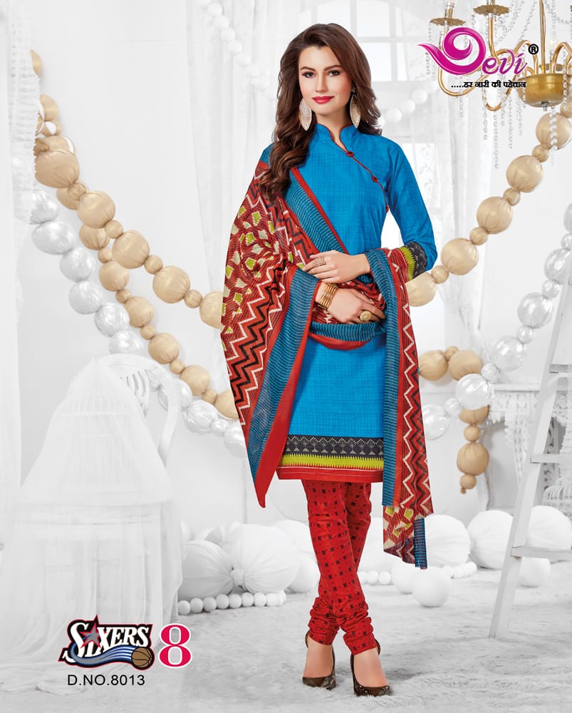 Sixer Vol-8 By Devi 8001 To 8016 Series Indian Traditional Wear Collection Beautiful Stylish Fancy Colorful Party Wear & Occasional Wear Cotton Printed Dress At Wholesale Price