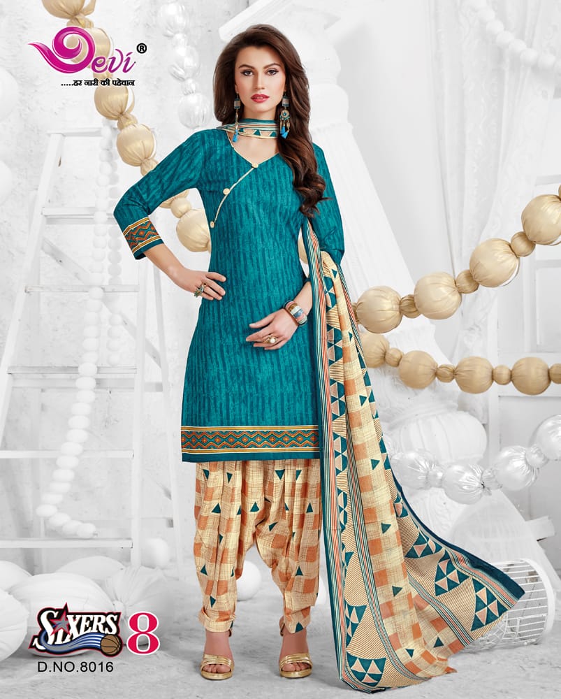 Sixer Vol-8 By Devi 8001 To 8016 Series Indian Traditional Wear Collection Beautiful Stylish Fancy Colorful Party Wear & Occasional Wear Cotton Printed Dress At Wholesale Price