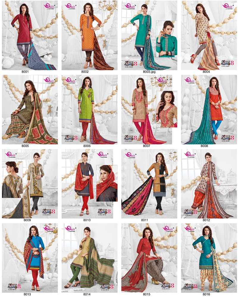 Sixer Vol-8 By Devi 8001 To 8016 Series Indian Traditional Wear Collection Beautiful Stylish Fancy Colorful Party Wear & Occasional Wear Cotton Printed Dress At Wholesale Price
