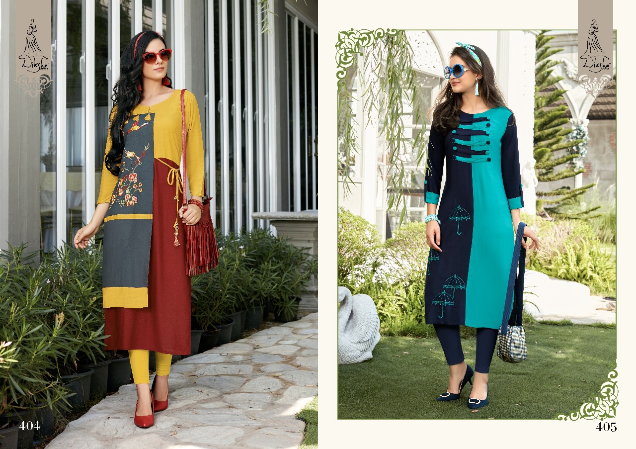 Siya Vol-4 By Diksha Creation 401 To 414 Series Beautiful Stylish Fancy Colorful Casual Wear & Ethnic Wear Rayon Embroidered Kurtis At Wholesale Price