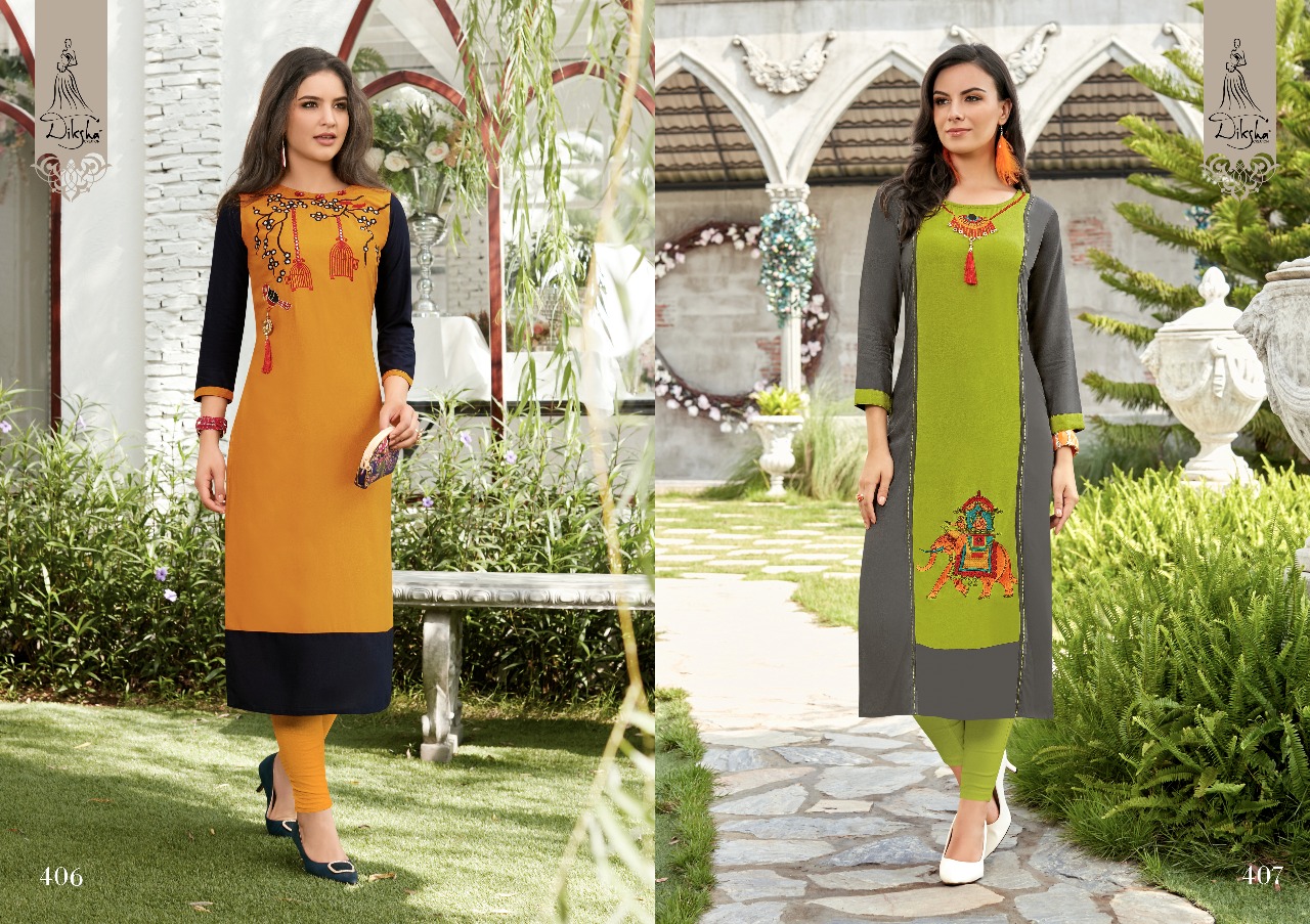 Siya Vol-4 By Diksha Creation 401 To 414 Series Beautiful Stylish Fancy Colorful Casual Wear & Ethnic Wear Rayon Embroidered Kurtis At Wholesale Price