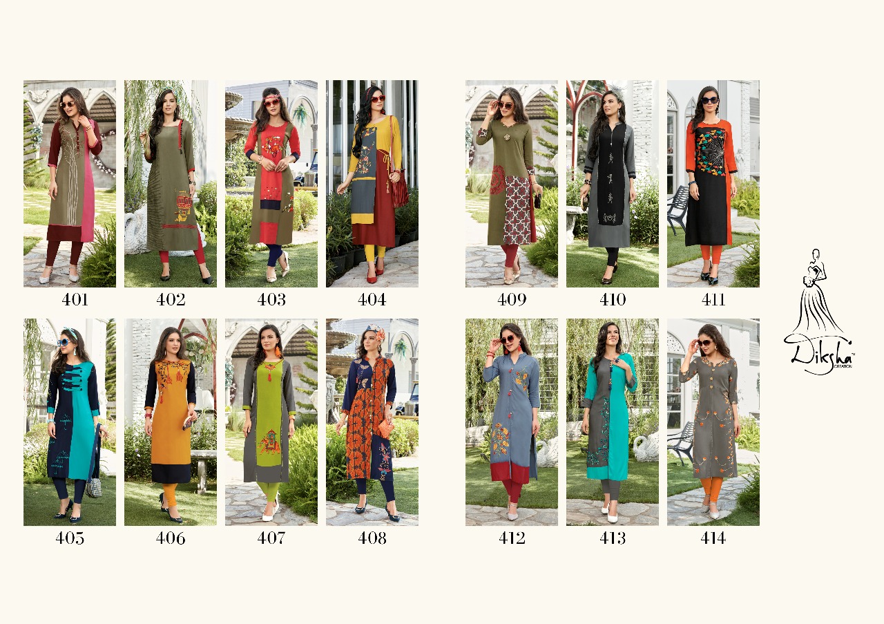 Siya Vol-4 By Diksha Creation 401 To 414 Series Beautiful Stylish Fancy Colorful Casual Wear & Ethnic Wear Rayon Embroidered Kurtis At Wholesale Price