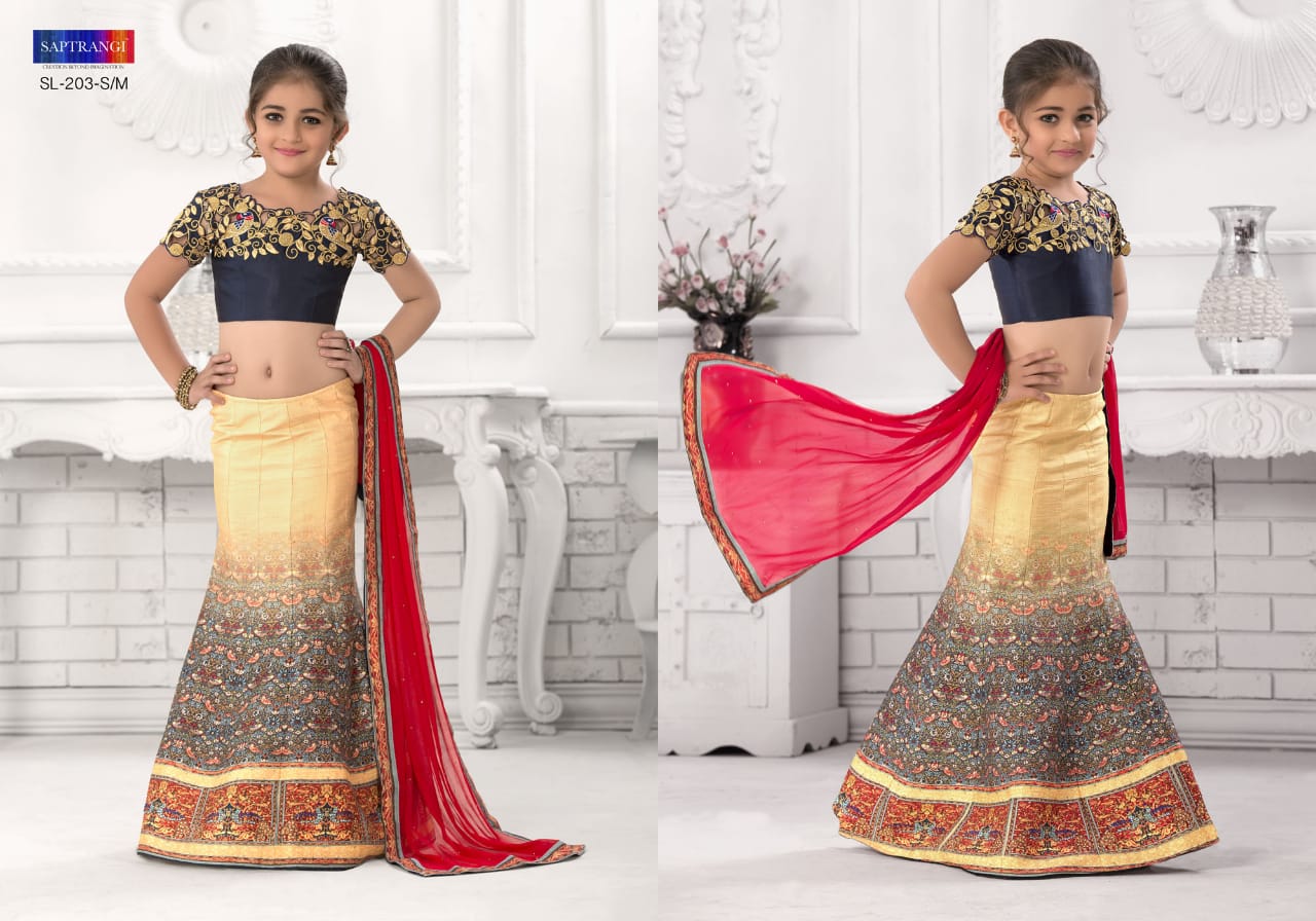 Saptrangi 201 Daughter Series By Saptrangi 201 To 212 Series Designer Wedding Collection Suits Beautiful Stylish Fancy Colorful Party Wear & Occasional Wear Net/georgette Embroidered Lehengas At Wholesale Price