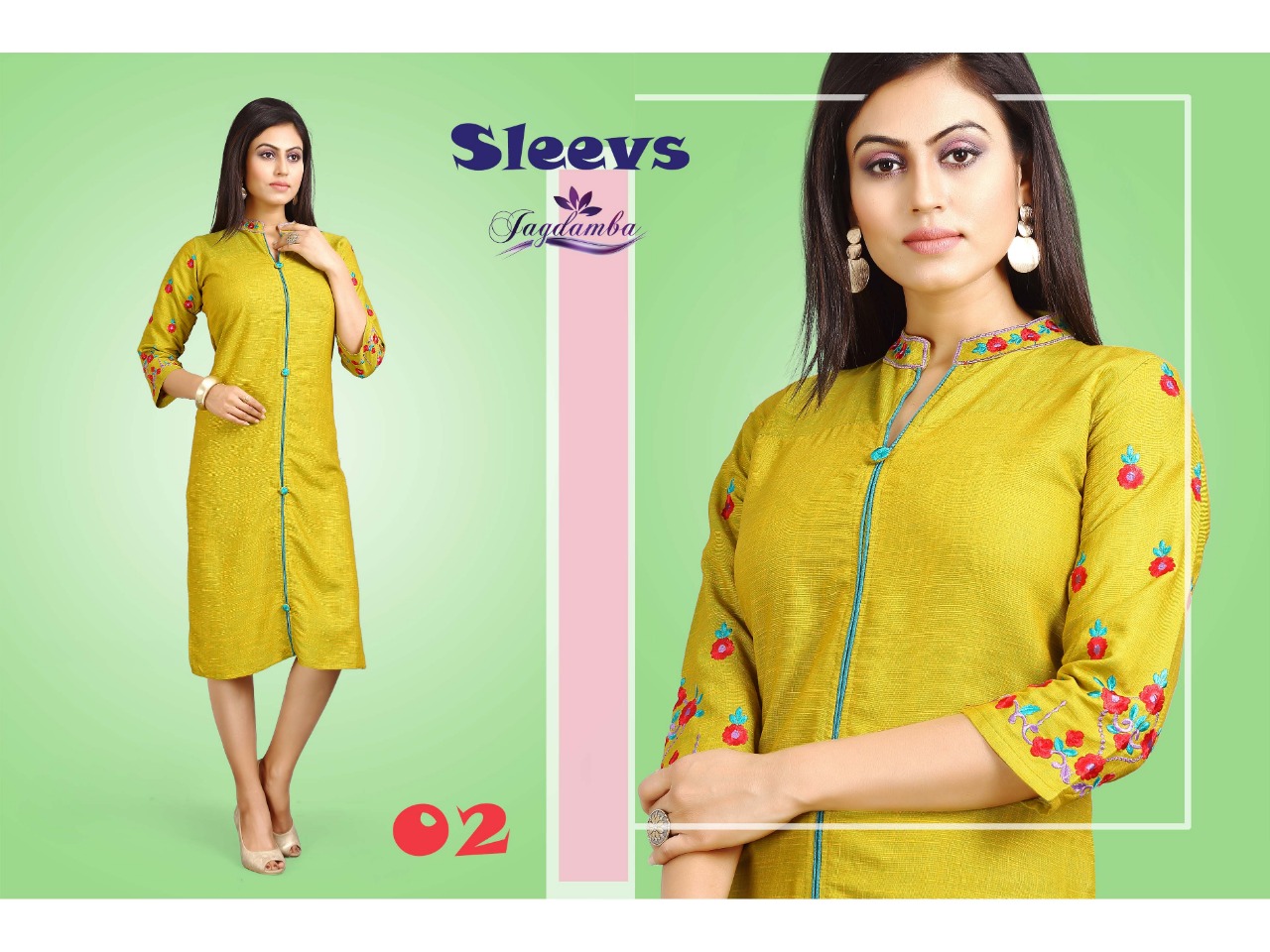 Sleevs By Jagdamba 01 To 10 Series Beautiful Stylish Fancy Colorful Casual Wear & Ethnic Wear & Ready To Wear Heavy Reyon Cross & Work Kurtis At Wholesale Price