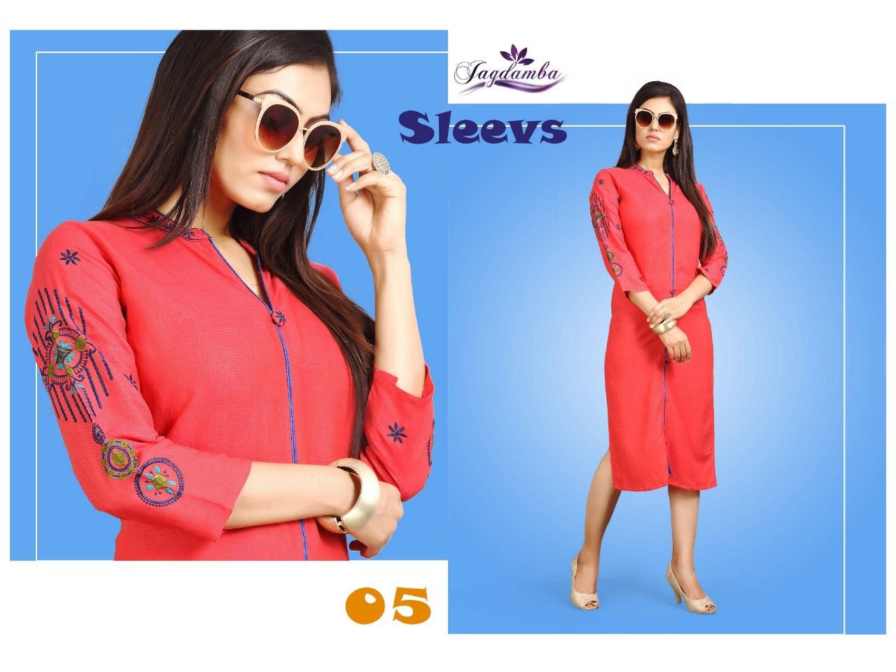 Sleevs By Jagdamba 01 To 10 Series Beautiful Stylish Fancy Colorful Casual Wear & Ethnic Wear & Ready To Wear Heavy Reyon Cross & Work Kurtis At Wholesale Price