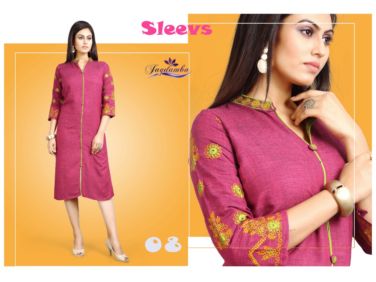 Sleevs By Jagdamba 01 To 10 Series Beautiful Stylish Fancy Colorful Casual Wear & Ethnic Wear & Ready To Wear Heavy Reyon Cross & Work Kurtis At Wholesale Price
