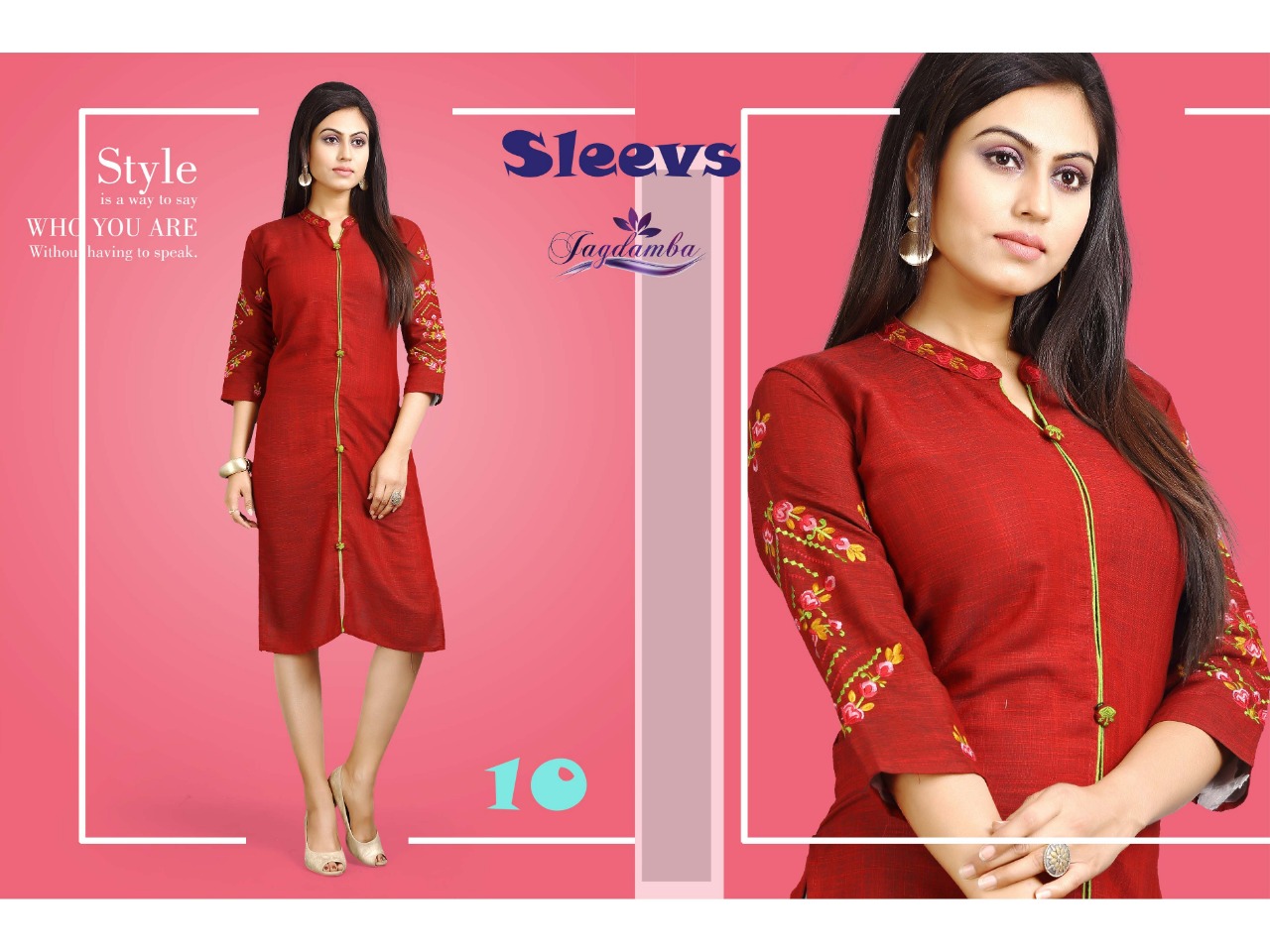 Sleevs By Jagdamba 01 To 10 Series Beautiful Stylish Fancy Colorful Casual Wear & Ethnic Wear & Ready To Wear Heavy Reyon Cross & Work Kurtis At Wholesale Price