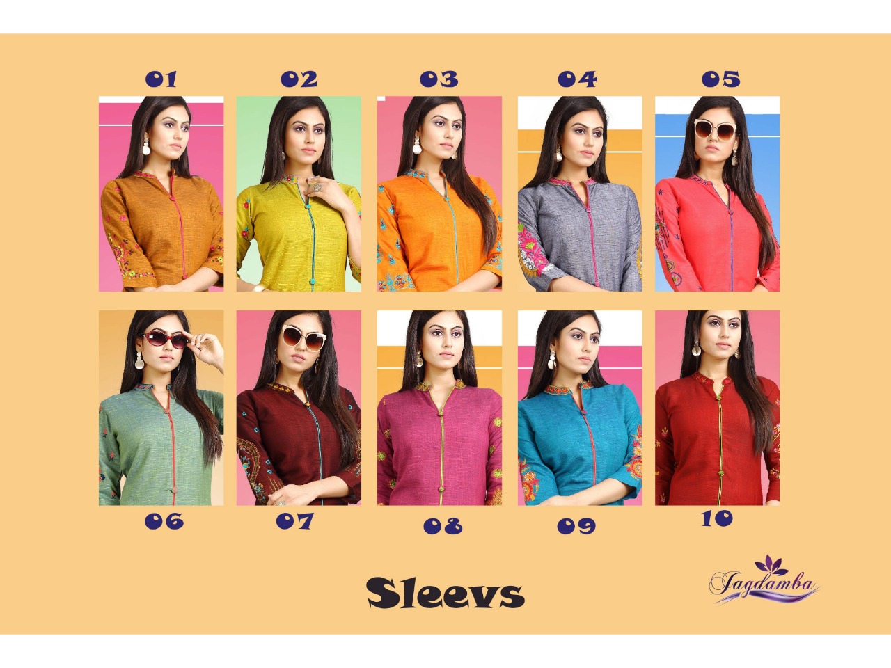 Sleevs By Jagdamba 01 To 10 Series Beautiful Stylish Fancy Colorful Casual Wear & Ethnic Wear & Ready To Wear Heavy Reyon Cross & Work Kurtis At Wholesale Price