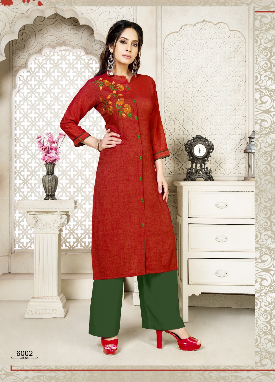 Snappy Vol-6 By Shree Creation 6001 To 6006 Series Beautiful Colorful Stylish Fancy Casual Wear & Ethnic Wear & Ready To Wear Heavy Rayon Two Tone Slub With Embroidery Kurtis At Wholesale Price