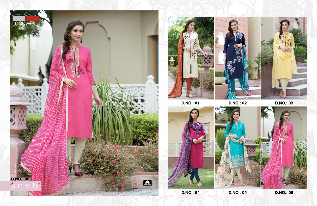Sneh By Lookwell 01 To 06 Series Beautiful Stylish Fancy Colorful Casual Wear & Ethnic Wear Collection Pure Cotton Embroidered Dresses At Wholesale Price