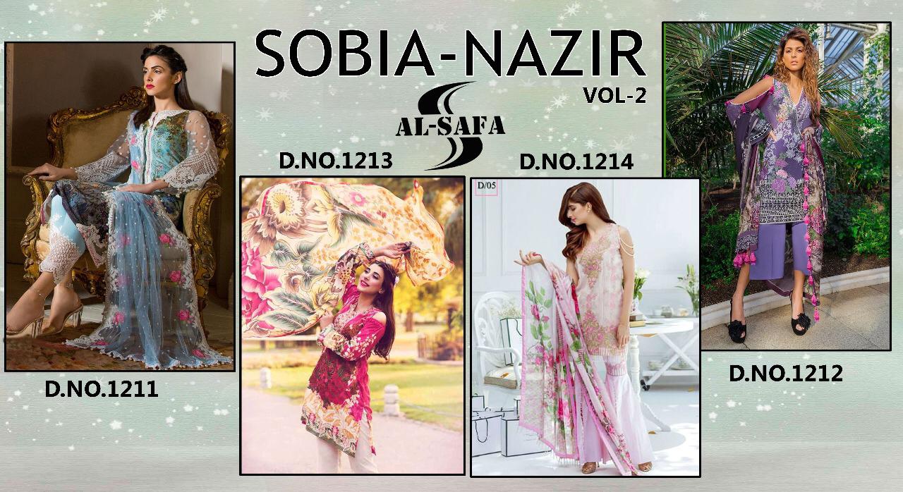 Sobia Nazir Vol-2 By Al-safa 1211 To 1214 Series Beautiful Pakistani Suits Colorful Stylish Fancy Casual Wear & Ethnic Wear Pure Cotton Digital Printed And Embroidered Dresses At Wholesale Price