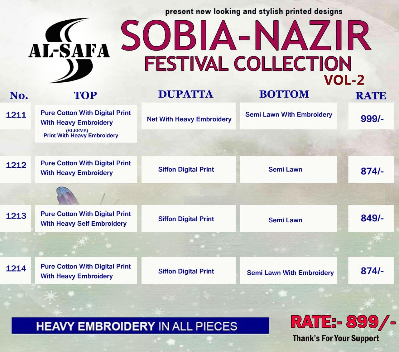 Sobia Nazir Vol-2 By Al-safa 1211 To 1214 Series Beautiful Pakistani Suits Colorful Stylish Fancy Casual Wear & Ethnic Wear Pure Cotton Digital Printed And Embroidered Dresses At Wholesale Price