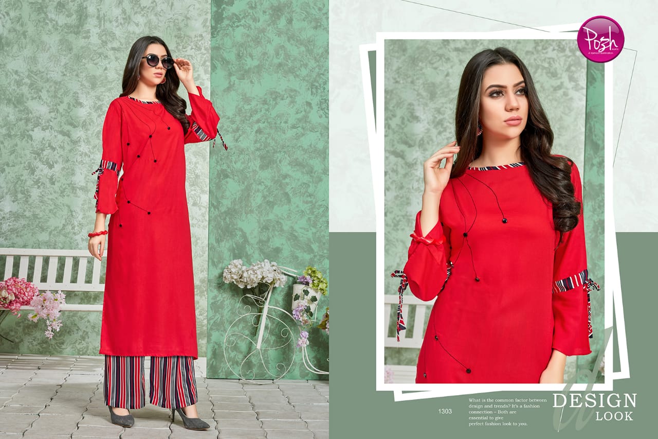 Sofiya By Posh 1301 To 1306 Series Beautiful Stylish Colorful Fancy Party Wear & Ethnic Wear & Ready To Wear Heavy Rayon Printed Kurtis At Wholesale Price