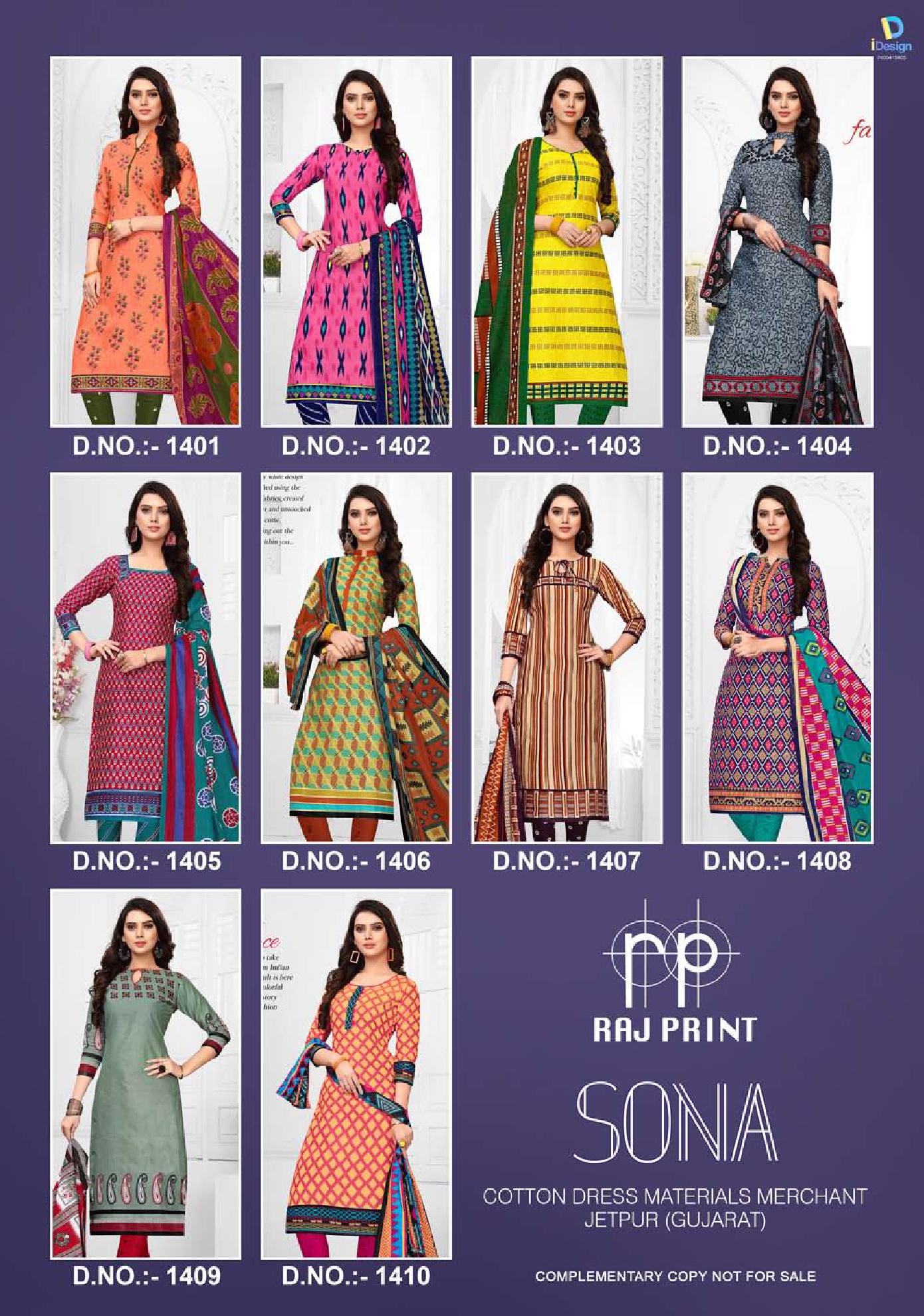 Sona Vol-29 By Raj Print 1401 To 1410 Series Stylish Fancy Beautiful Colorful Casual Wear & Ethnic Wear Pure Cotton Printed Dresses At Wholesale Price