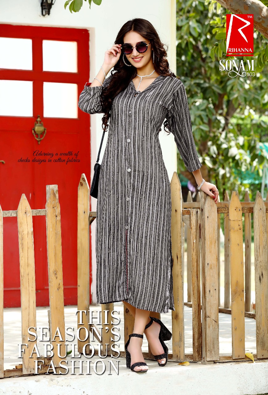 Sonam By Rihanna 101 To 110 Series Beautiful Stylish Fancy Colorful Casual Wear & Ready To Wear & Ethnic Wear Rayon Checks Printed Kurtis At Wholesale Price