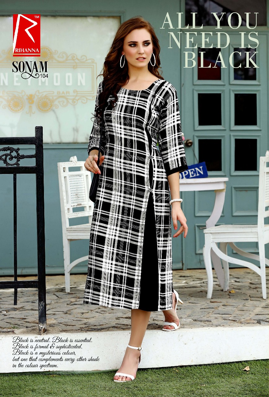 Sonam By Rihanna 101 To 110 Series Beautiful Stylish Fancy Colorful Casual Wear & Ready To Wear & Ethnic Wear Rayon Checks Printed Kurtis At Wholesale Price