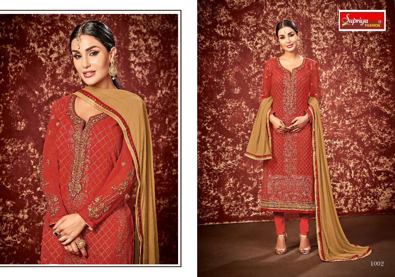 Soneri By Supriya Fashion 1001 To 1008 Series Beautiful Stylish Colorful Fancy Party Wear & Ethnic Wear Georgette Embroidered Dresses At Wholesale Price