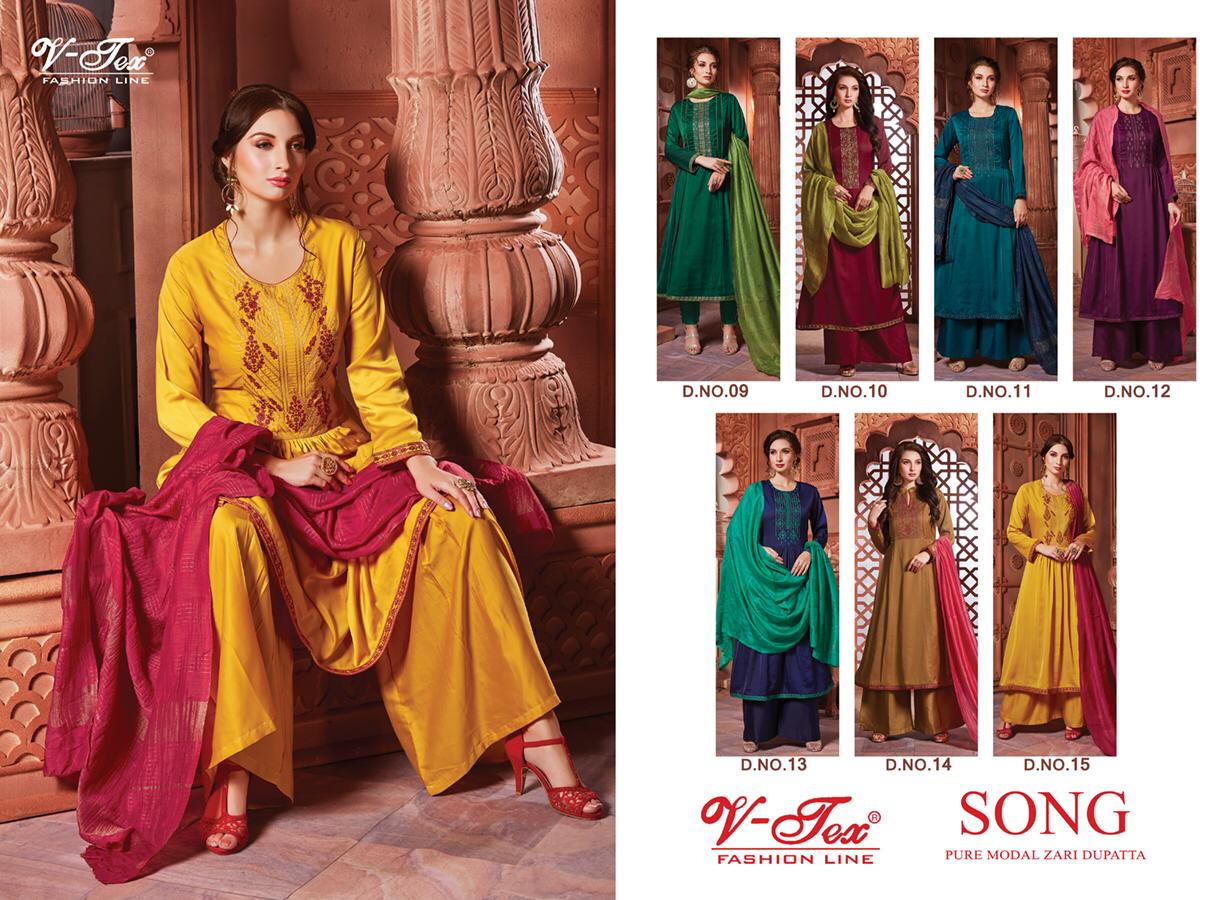 Song By V-tex 9 To 15 Series Beautiful Suits Colorful Stylish Fancy Casual Wear & Ethnic Wear Modal Satin With Embroidery Dresses At Wholesale Price