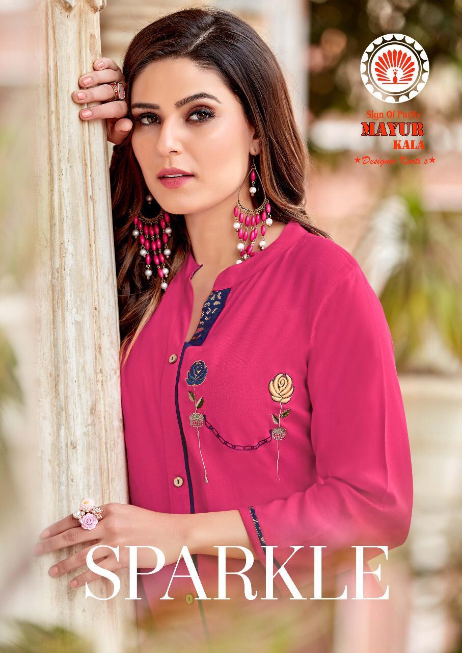 Sparkle By Mayur Kala 1001 To 1006 Series Beautiful Colorful Stylish Fancy Casual Wear & Ethnic Wear & Ready To Wear Heavy Rayon Kurtis With Bottom At Wholesale Price