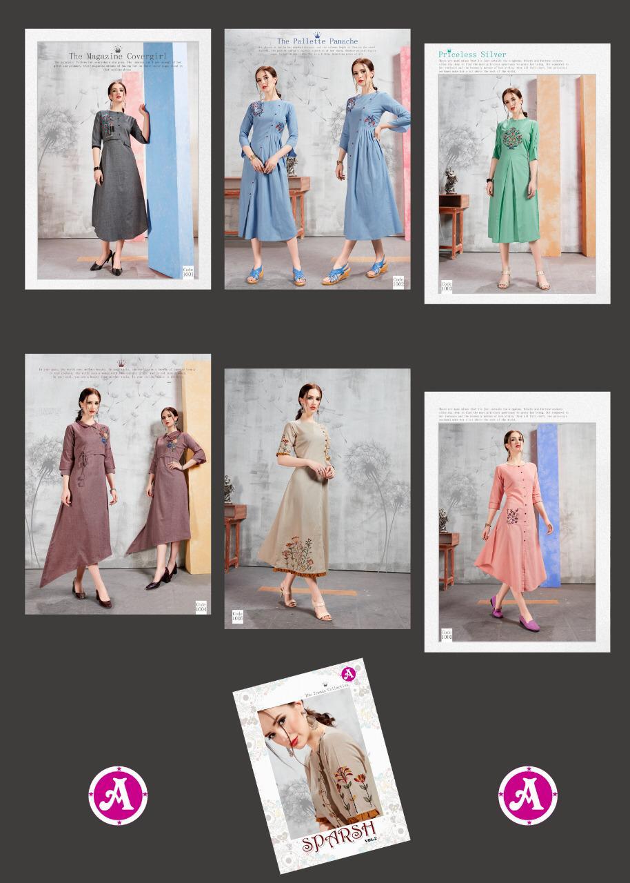 Sparsh Vol-2 By Aayush Fashion 1001 To 1006 Series Stylish Fancy Beautiful Colorful Casual Wear & Ethnic Wear Cotton Embroidery Kurtis At Wholesale Price