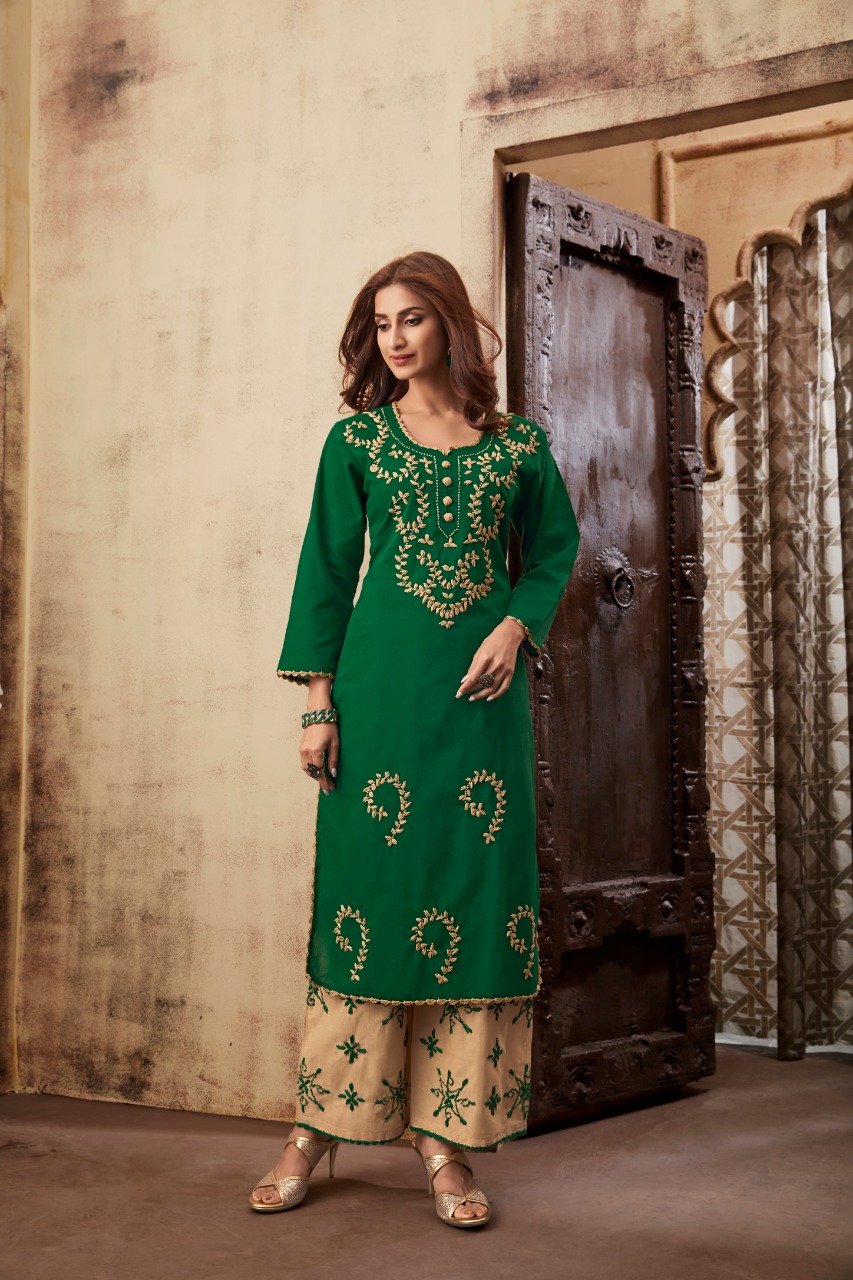 Sparsh By Tzu 1001 To 1004 Series Stylish Fancy Beautiful Colorful Casual Wear & Ethnic Wear Rayon Slub With Hand Work Embroidery Kurtis With Palazzo At Wholesale Price