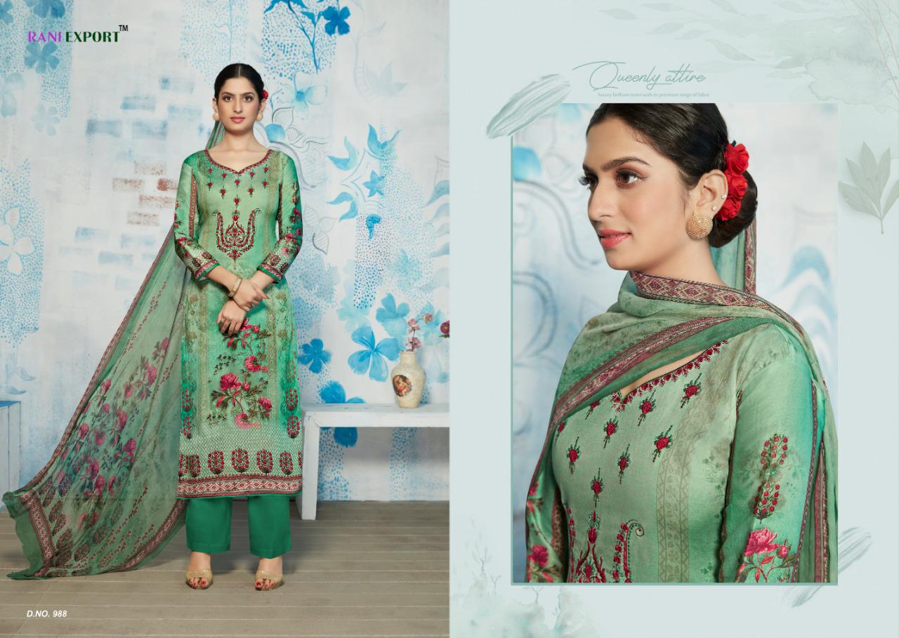 Spice Bloom By Rani Exports 984 To 990 Beautiful Suits Stylish Colorful Fancy Casual Wear & Ethnic Wear Pure Zam Cotton Digital Print With Embroidery Dresses At Wholesale Price