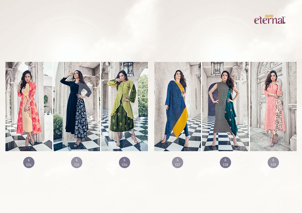 Star Light Vol-3 By Eternal 534 To 539 Series Beautiful Stylish Fancy Colorful Casual Wear & Ethnic Wear & Ready To Wear Faux Georgette Kurtis At Wholesale Price