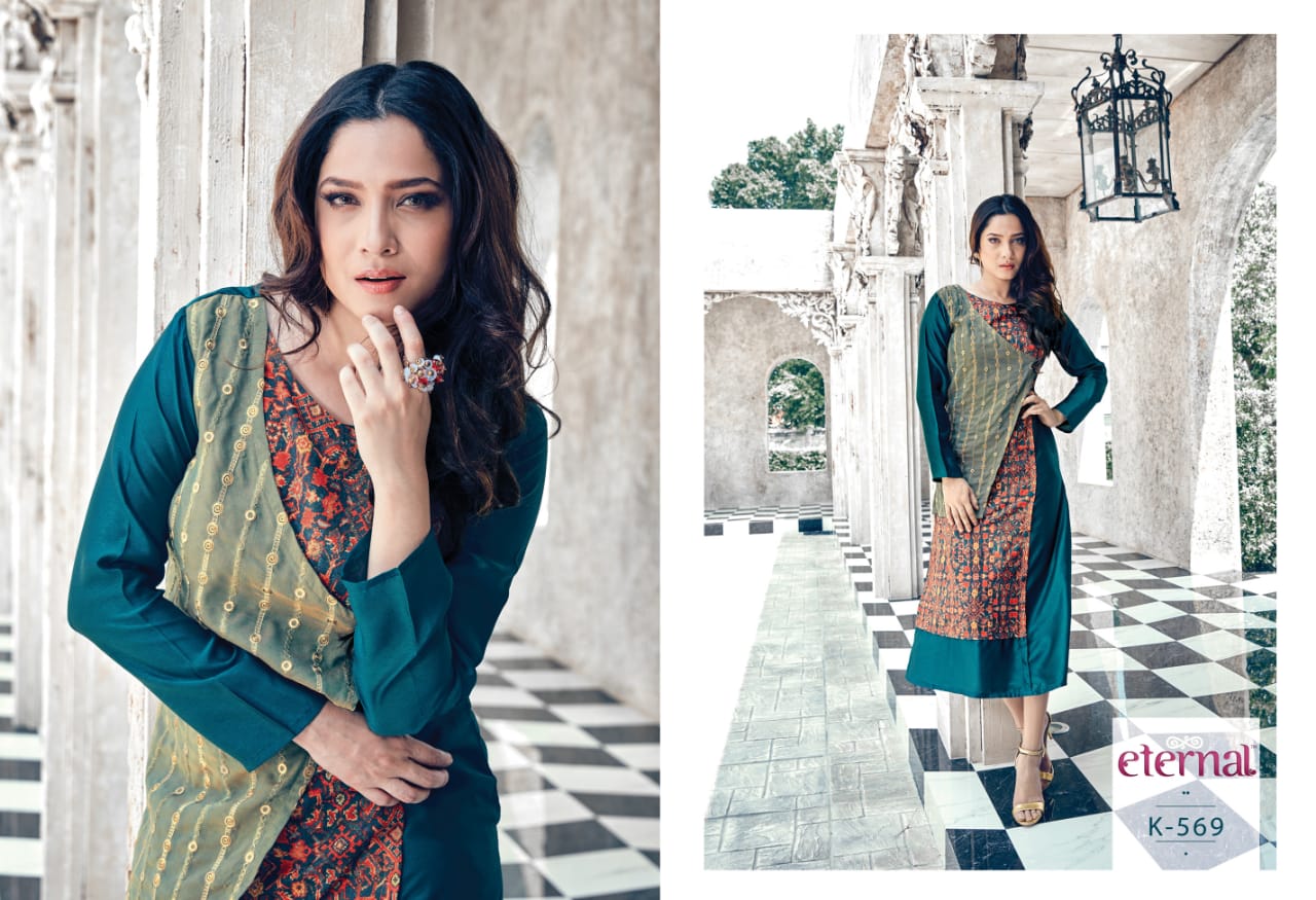 Star Light Vol-4 By Eternal 566 To 571 Series Beautiful Stylish Fancy Colorful Casual Wear & Ethnic Wear & Ready To Wear Satin/crepe/georgette/silk Kurtis At Wholesale Price