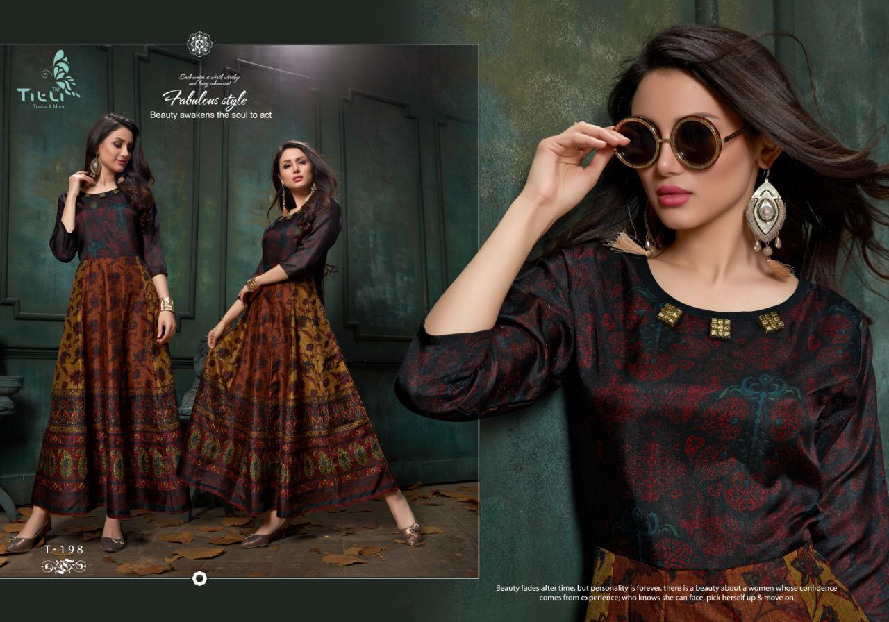 Stardom Vol-2 By Titli 196 To 201 Series Beautiful Colorful Stylish Fancy Party Wear & Ethnic Wear & Ready To Wear Silk & Rayon Printed Kurtis At Wholesale Price