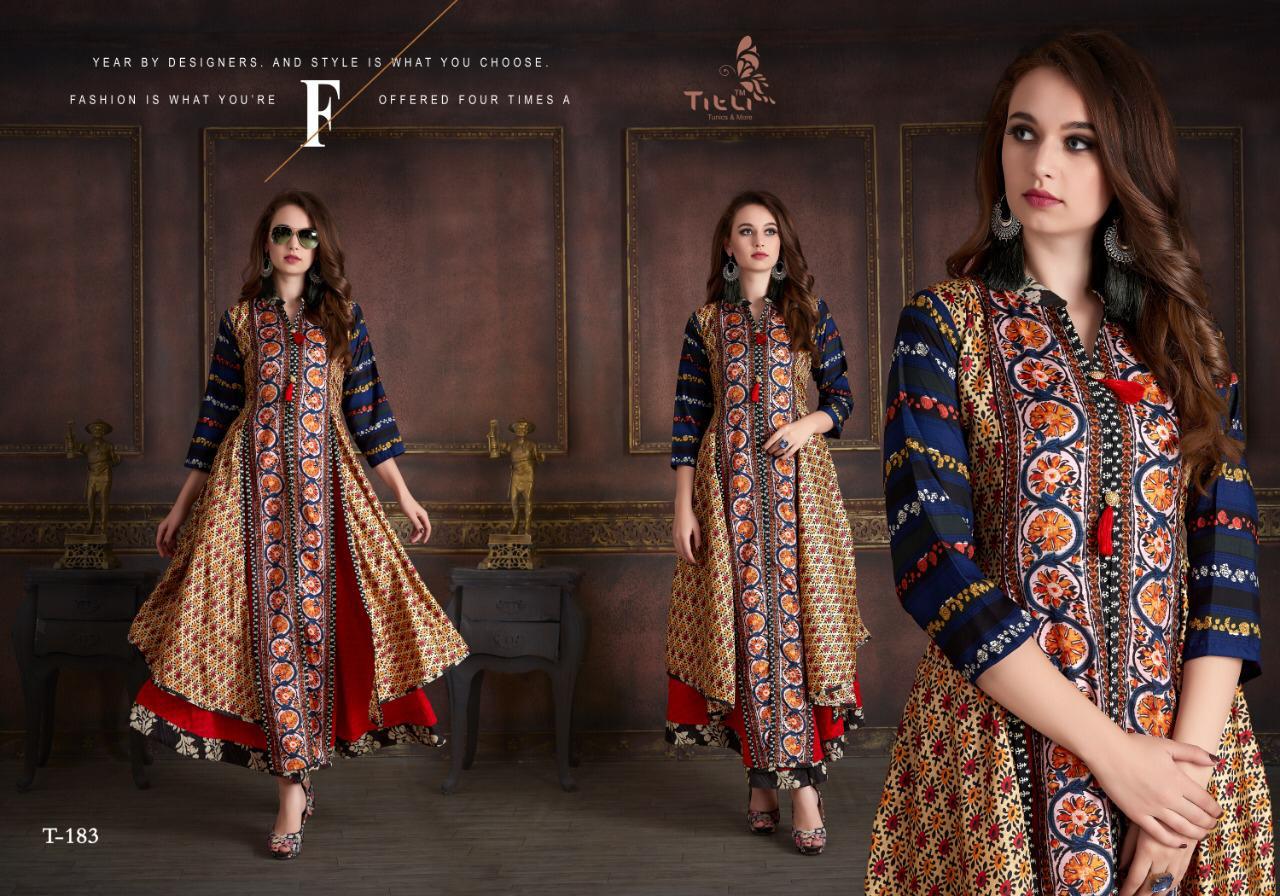 Stardom By Titli 182 To 187 Series Beautiful Colorful Stylish Fancy Party Wear & Ethnic Wear & Ready To Wear Silk & Georgette Printed Kurtis At Wholesale Price