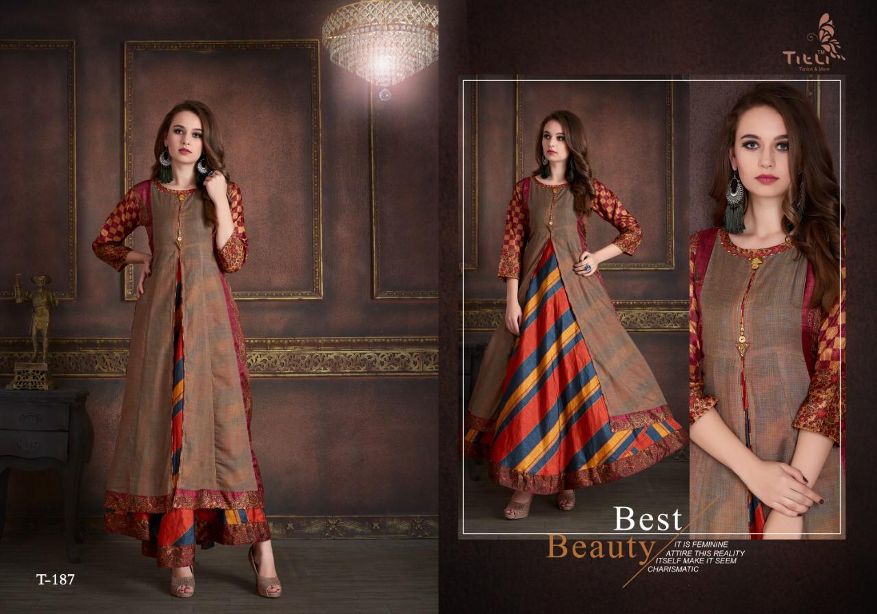 Stardom By Titli 182 To 187 Series Beautiful Colorful Stylish Fancy Party Wear & Ethnic Wear & Ready To Wear Silk & Georgette Printed Kurtis At Wholesale Price