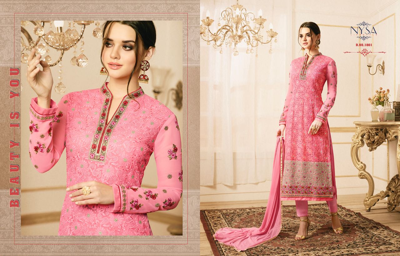 Straight Suits Collection Vol-9 By Nysa Lifestyle 1801 To 1805 Series Designer Beautiful Fancy Colorful Stylish Party Wear & Occasional Wear Georgette Embroidered Dresses At Wholesale Price