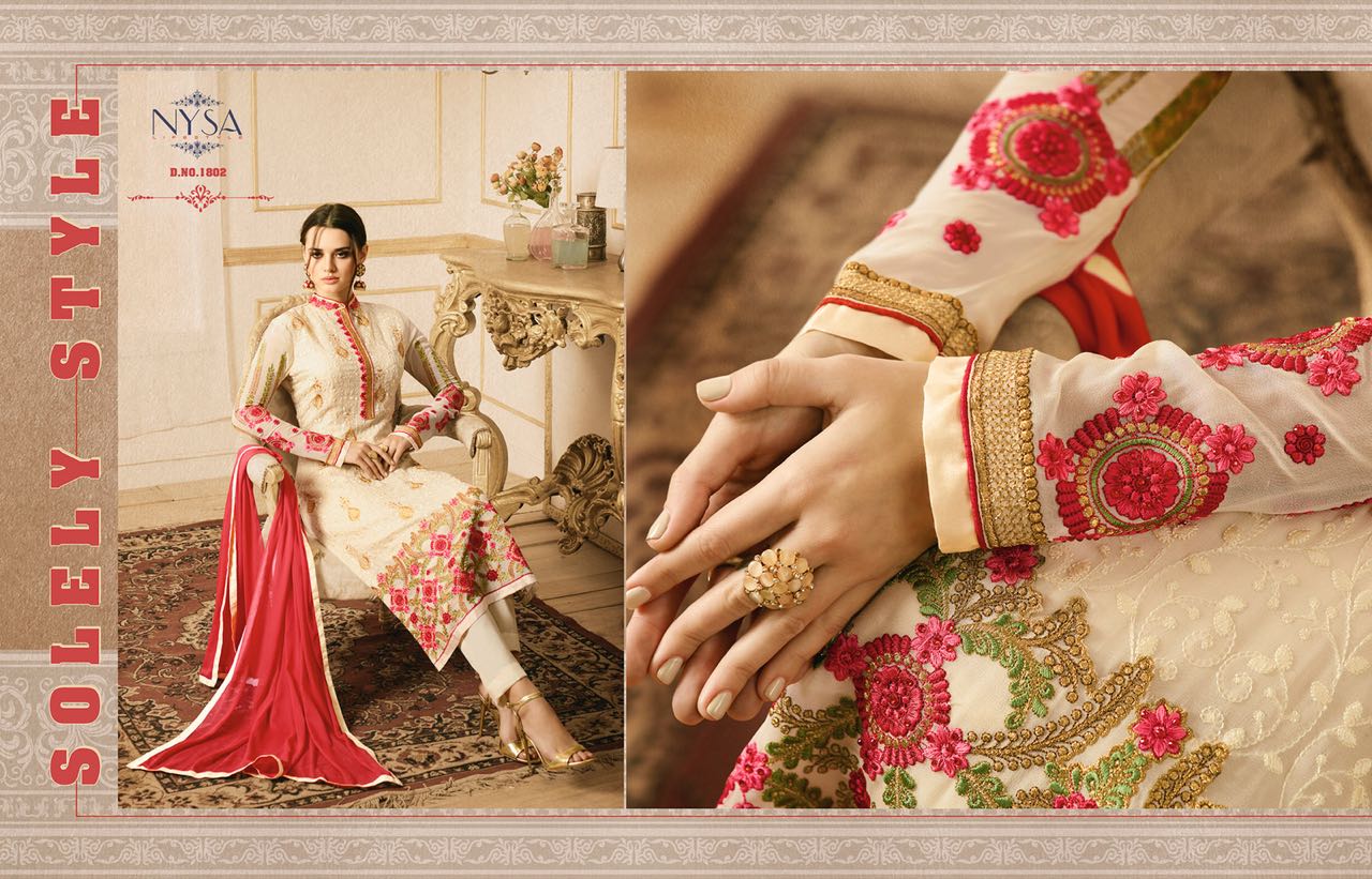 Straight Suits Collection Vol-9 By Nysa Lifestyle 1801 To 1805 Series Designer Beautiful Fancy Colorful Stylish Party Wear & Occasional Wear Georgette Embroidered Dresses At Wholesale Price