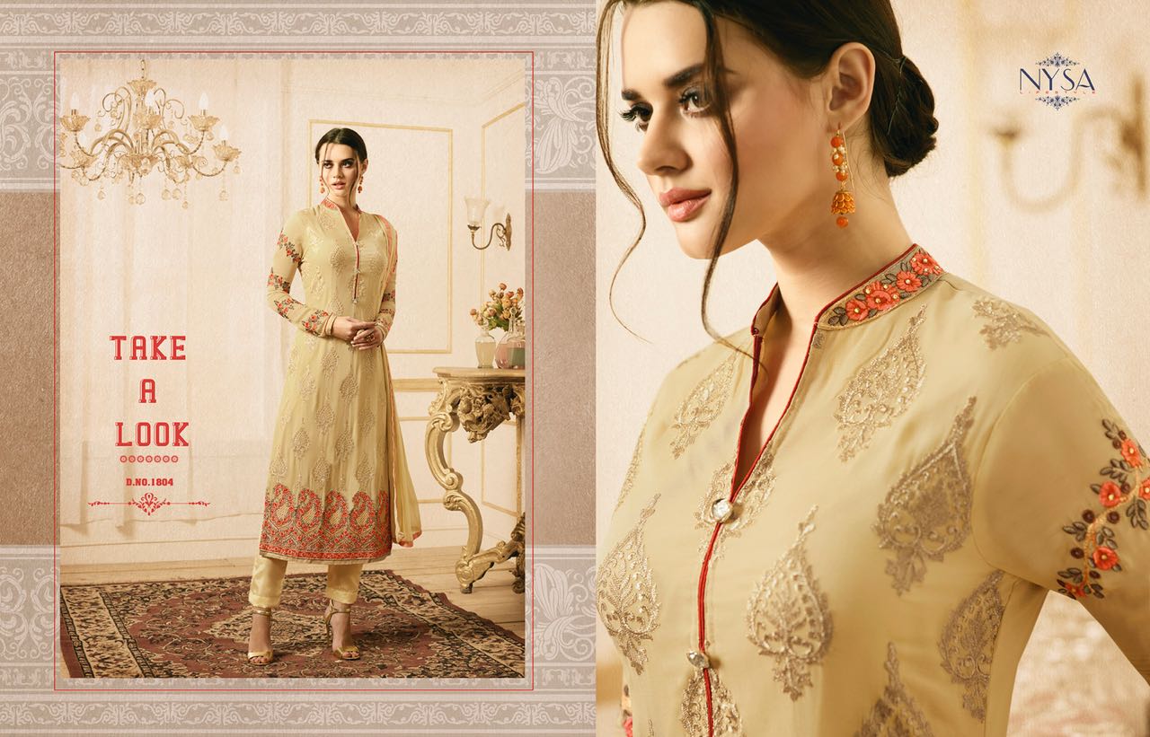 Straight Suits Collection Vol-9 By Nysa Lifestyle 1801 To 1805 Series Designer Beautiful Fancy Colorful Stylish Party Wear & Occasional Wear Georgette Embroidered Dresses At Wholesale Price