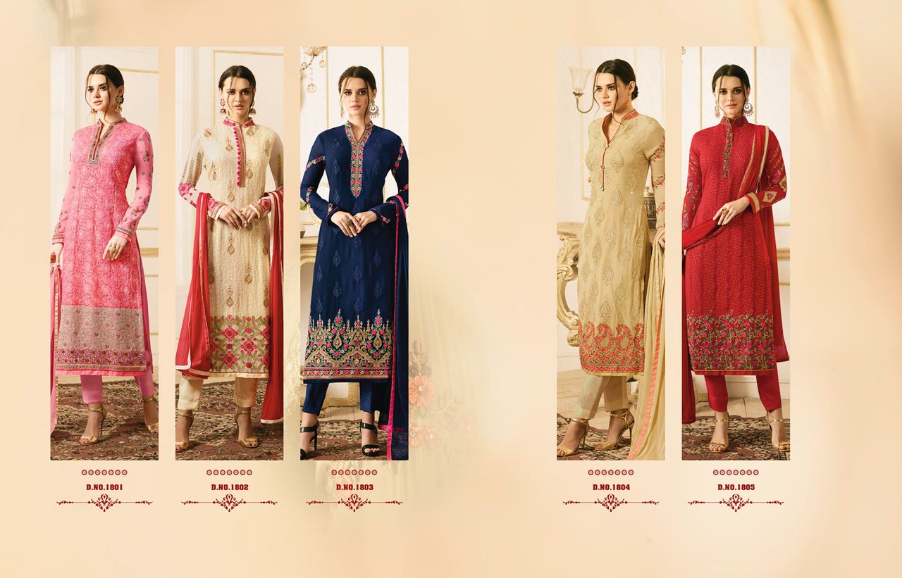 Straight Suits Collection Vol-9 By Nysa Lifestyle 1801 To 1805 Series Designer Beautiful Fancy Colorful Stylish Party Wear & Occasional Wear Georgette Embroidered Dresses At Wholesale Price