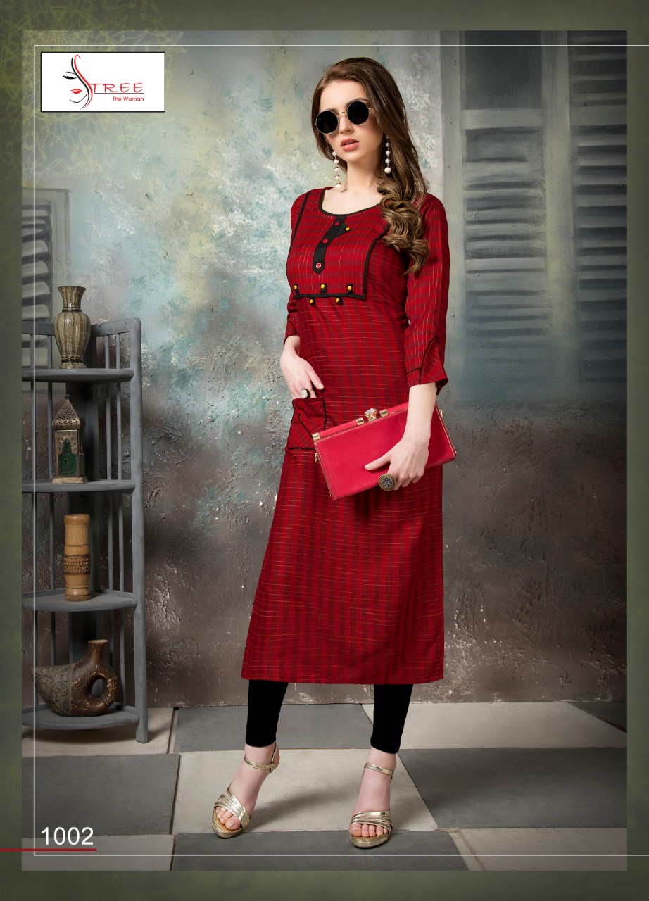 Stree The Woman By Shree Creation 1006 To 1006 Series Beautiful Colorful Stylish Fancy Party Wear & Ethnic Wear & Ready To Wear Heavy Rayon Weaving Dobby Pattern Kurtis At Wholesale Price