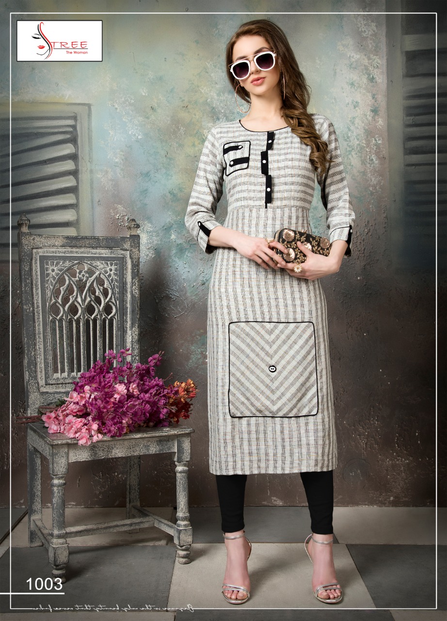 Stree The Woman By Shree Creation 1006 To 1006 Series Beautiful Colorful Stylish Fancy Party Wear & Ethnic Wear & Ready To Wear Heavy Rayon Weaving Dobby Pattern Kurtis At Wholesale Price