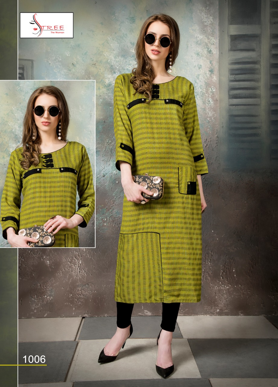 Stree The Woman By Shree Creation 1006 To 1006 Series Beautiful Colorful Stylish Fancy Party Wear & Ethnic Wear & Ready To Wear Heavy Rayon Weaving Dobby Pattern Kurtis At Wholesale Price