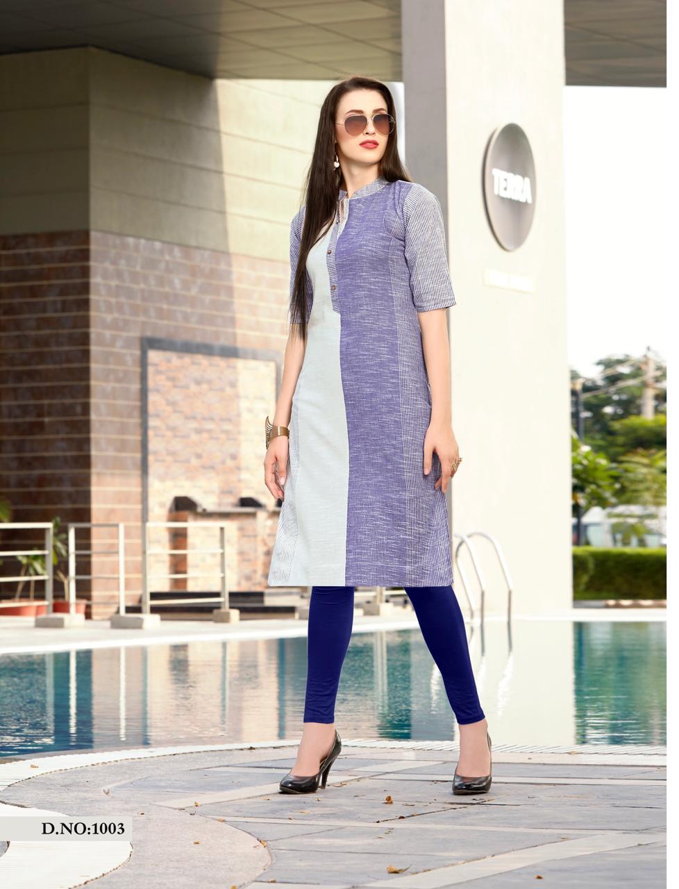 Stripes By Amaaya Garments 1001 To 1008 Series Beautiful Colorful Stylish Fancy Casual Wear & Ethnic Wear & Ready To Wear Cotton Handloom Kurtis At Wholesale Price